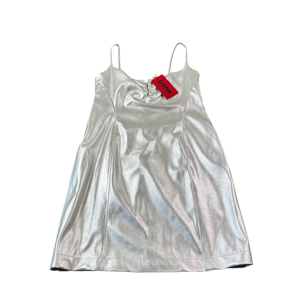 Hugo Boss Metallic Silver Pleather Kateresa Womens‎ Dress Size 6 NWT